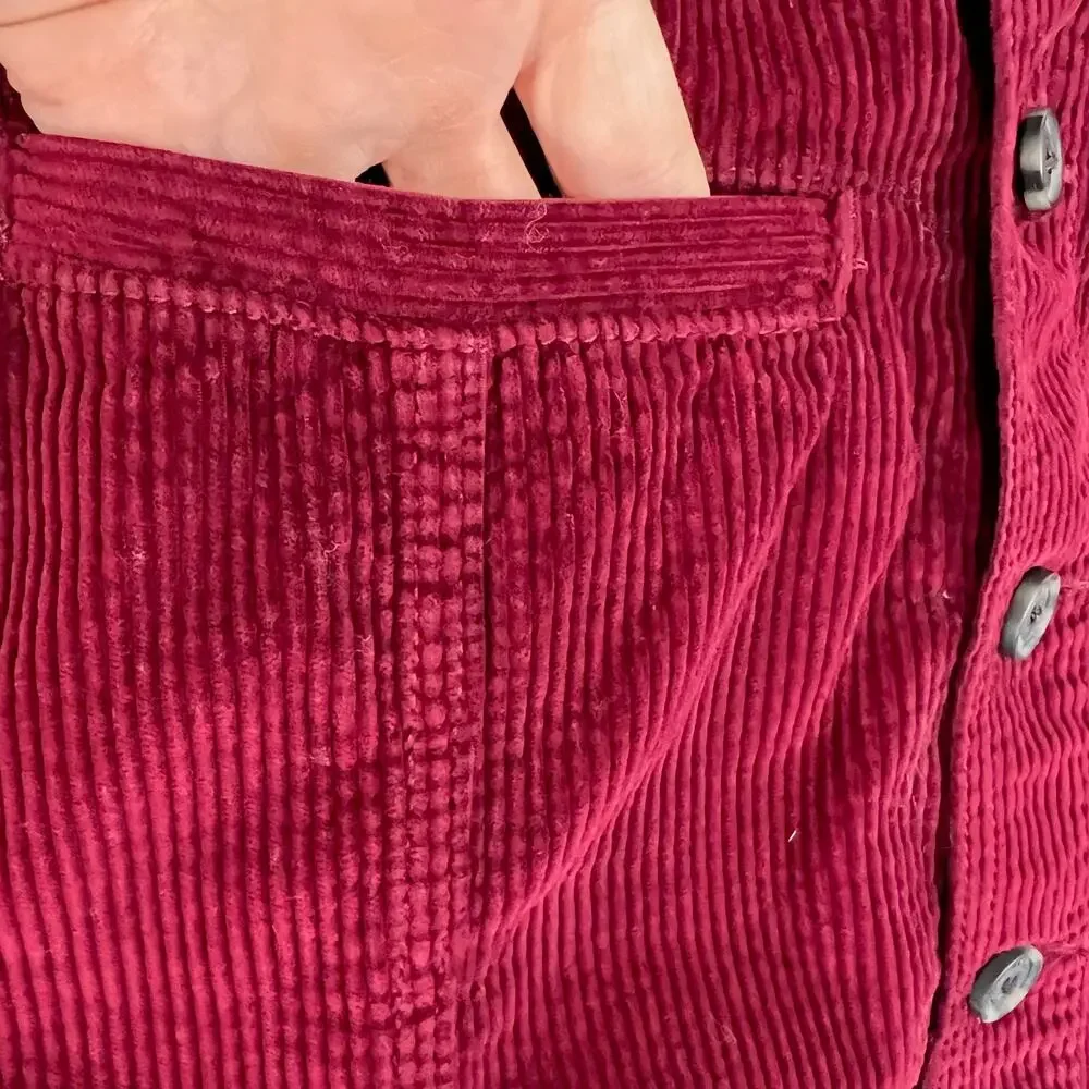 American Eagle Outfitters Sz 12 Burgundy Hi-Rise A-Line Skirt Corduroy Button Up - Picture 7 of 9